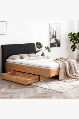 Massivholzbett Eiche Natur 180x200 cm mit Stauraum und